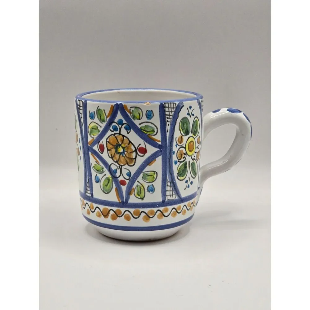Cruz Pottery Mug Toledo Spain w/ Handle Hand Made & Painted Floral EUC
